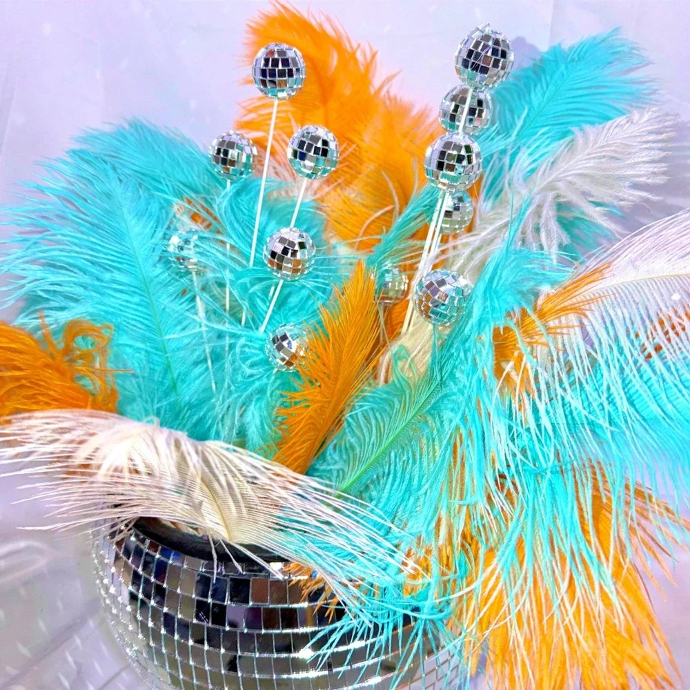 NWT Showgirl Feather Disco Party Decor w/ Disco Ball Base
